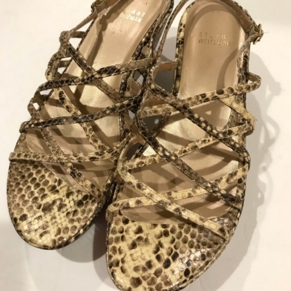 Stuart Weitzman Snake Print Strappy Slingback Wedg - image 4